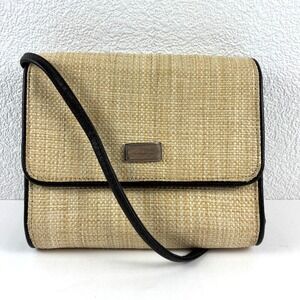 Frankie & Johnnie Crossbody Bag Women Tan Black Woven‎ Straw Wallet